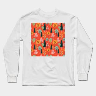 Orange Forest Pattern Long Sleeve T-Shirt